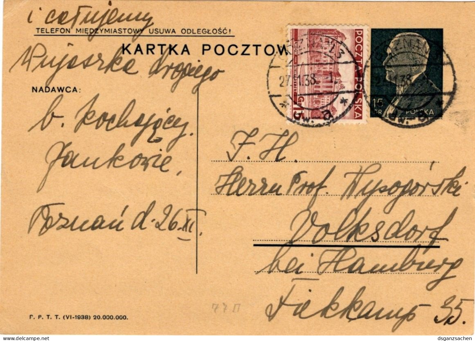 Polen Ganzsache Mit Zf. Um 1938 - Postwaardestukken