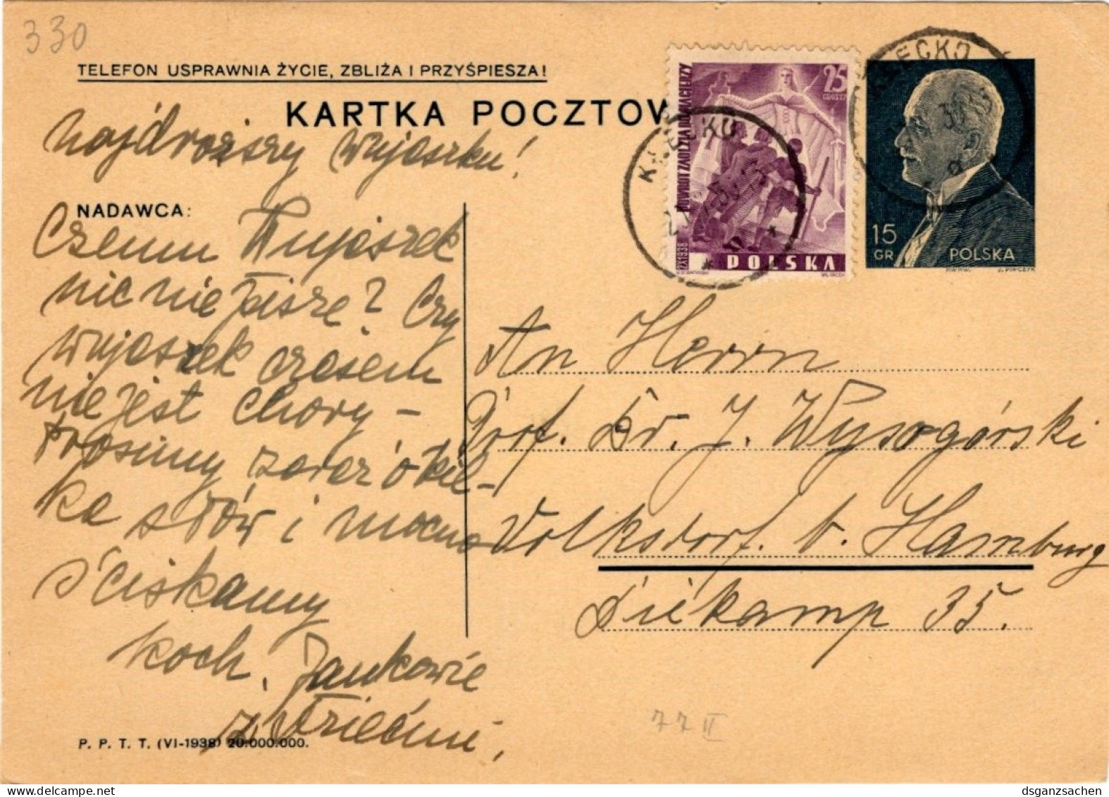 Polen Ganzsache Mit Zf. Um 1938 - Enteros Postales