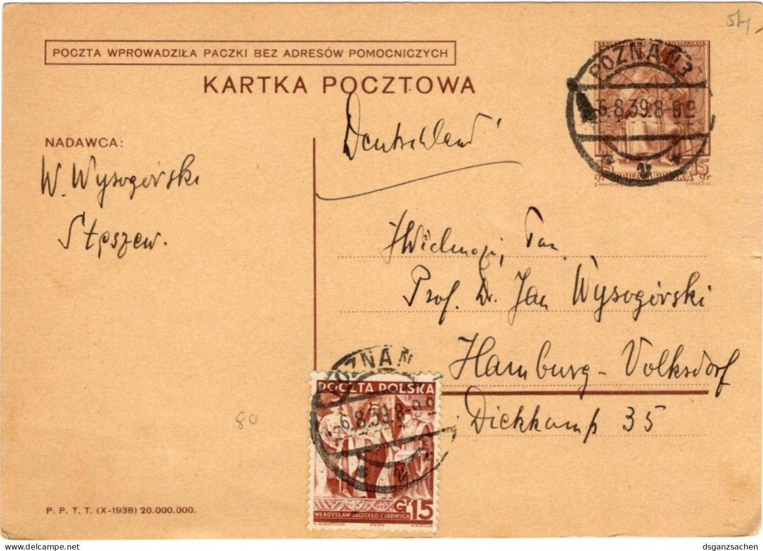 Polen Ganzsache Mit Zf. Um 1939 - Stamped Stationery