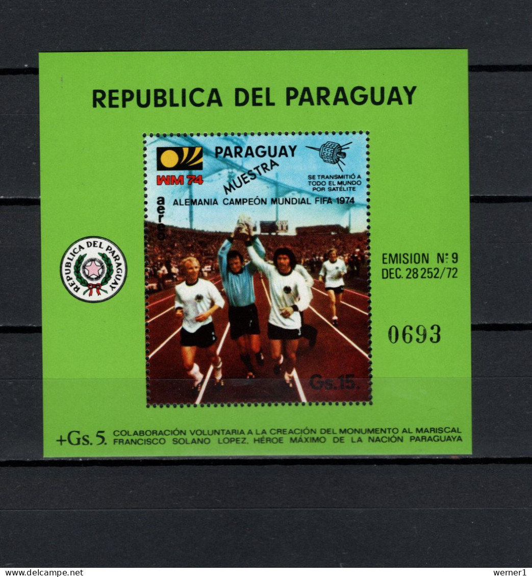 Paraguay 1974 Space, Football Soccer World Cup, Vogts, Maier, Breitner, Satellite S/s With "Muestra" Overprint MNH - América Del Sur