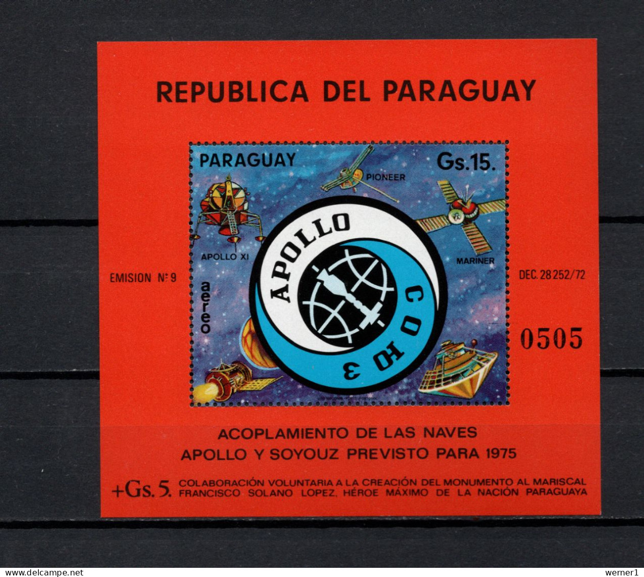 Paraguay 1974 Space, Apollo-Soyuz S/s MNH - Amérique Du Sud