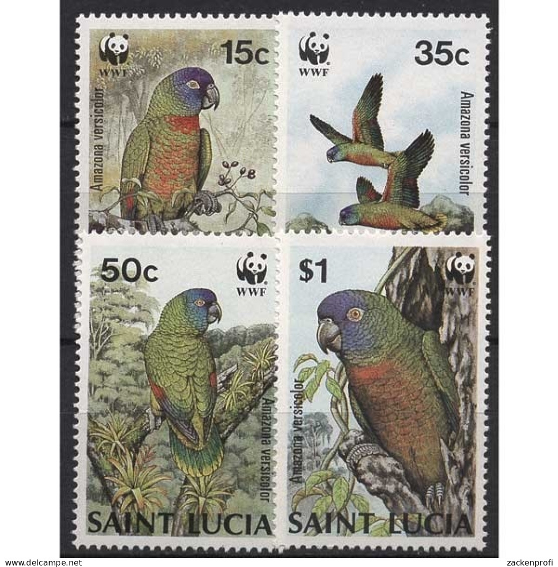 St. Lucia 1987 WWF Papageien Blaumaskenamazone 909/12 Postfrisch - St.Lucia (1979-...)