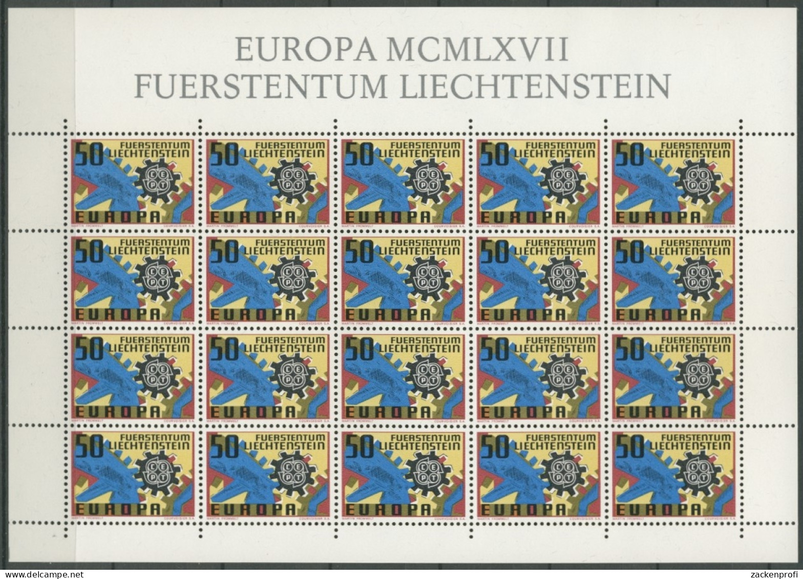 Liechtenstein 1967 Europa CEPT Kompletter Bogen 474 Postfrisch (C13426) - Nuevos