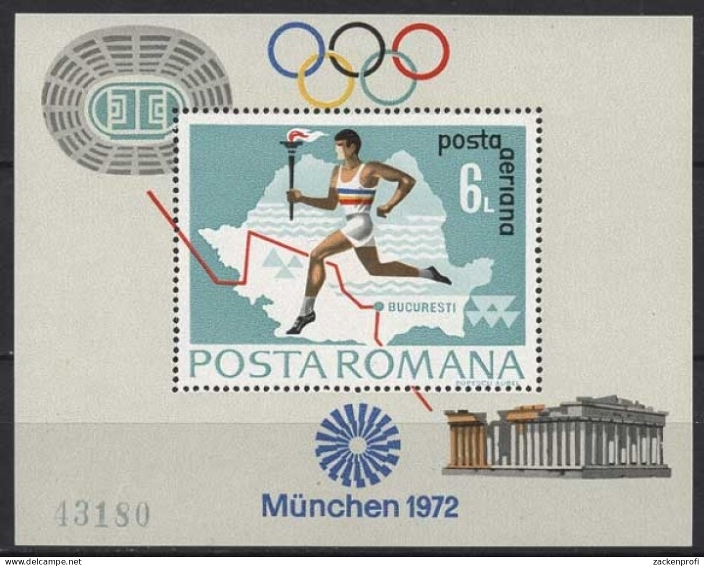 Rumänien 1972 Olympia Sommerspiele Fackelläufer Block 93 Postfrisch (C92097) - Blocks & Sheetlets