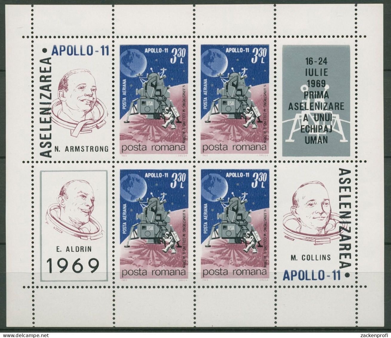 Rumänien 1969 Apollo11 Mondlandung Block 72 Postfrisch (C92120) - Hojas Bloque