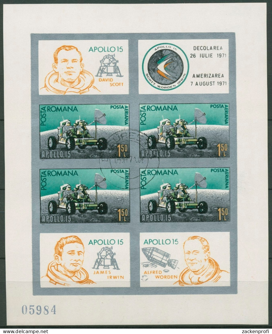 Rumänien 1971 Apollo 15 Mondauto Block 89 Gestempelt (C92102) - Hojas Bloque