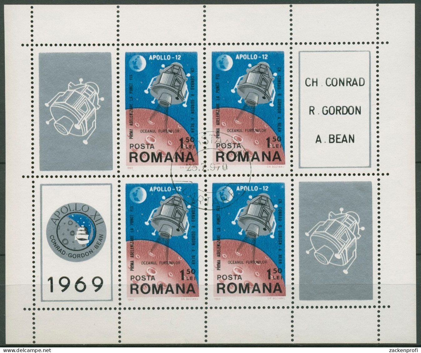 Rumänien 1969 Apollo 12 Mondlandung Block 74 Gestempelt (C92118) - Blocks & Sheetlets