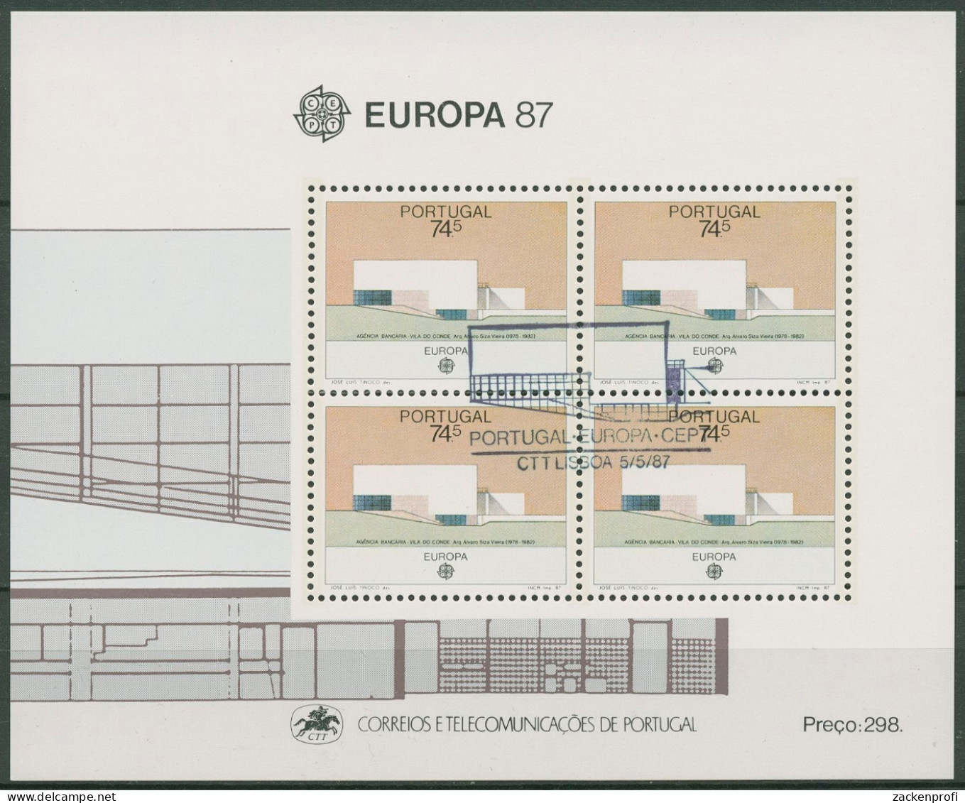 Portugal 1987 Europa CEPT Moderne Architektur Block 54 Gestempelt (C91116) - Blocs-feuillets