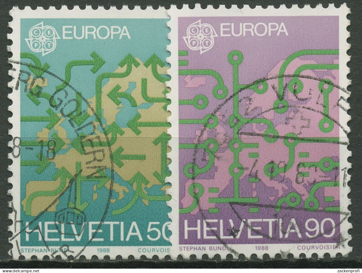 Schweiz 1988 Europa CEPT Transport-/Kommunikationsmittel 1370/71 Gestempelt - Used Stamps