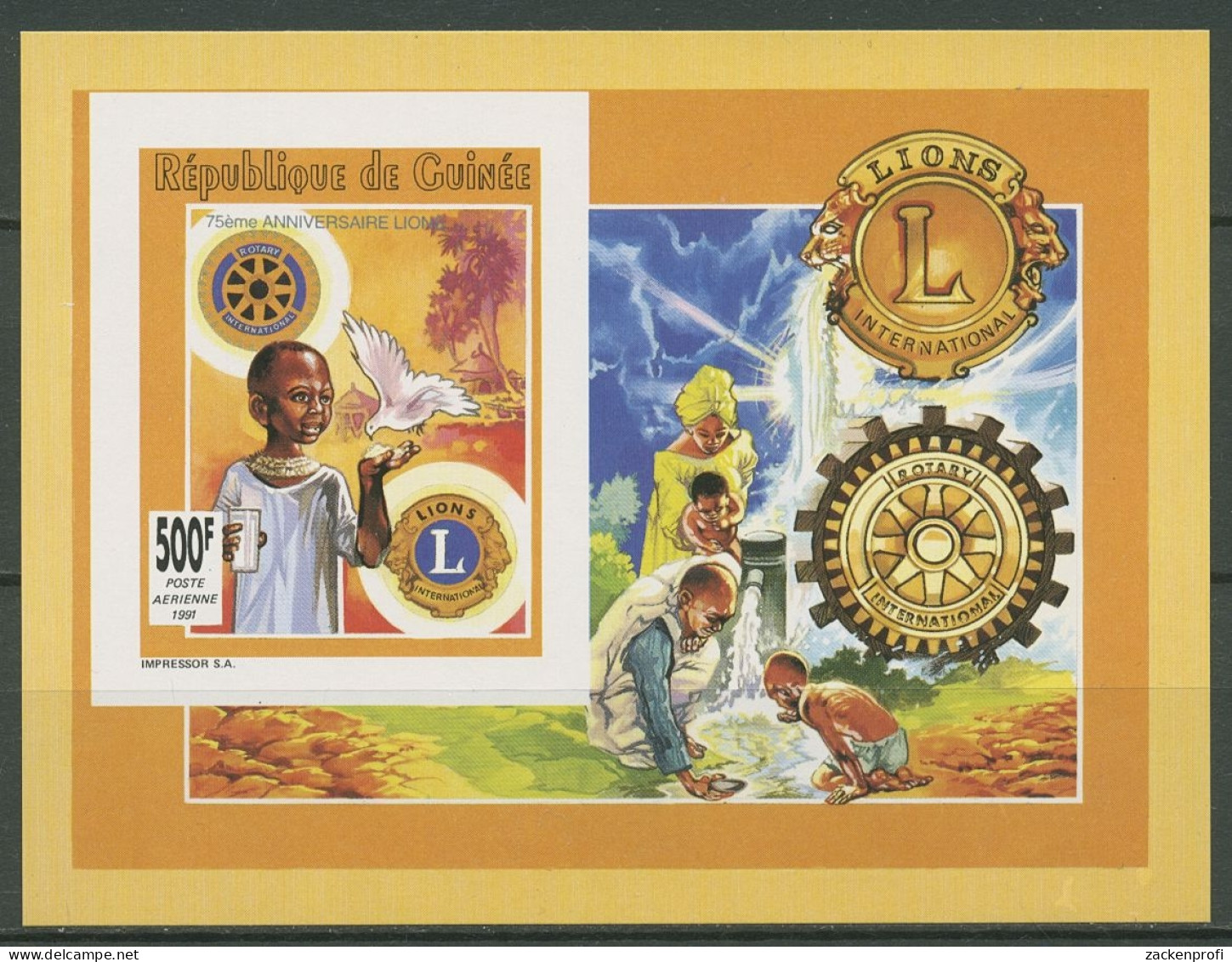 Guinea 1991 Rotary Int. Lions Kind Mit Taube Block 400 B Postfrisch (C29756) - Guinea (1958-...)