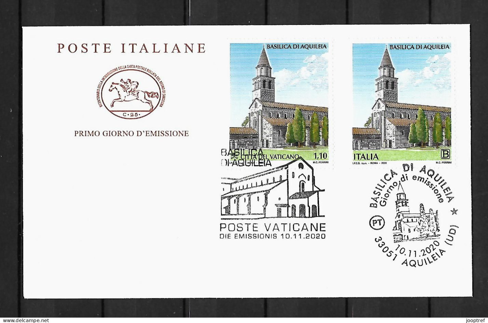 2020 Joint/Congiunta Vatican And Italy, MIXED FDC VATICAN WITH BOTH STAMPS: Basilica Aquileia - Gezamelijke Uitgaven