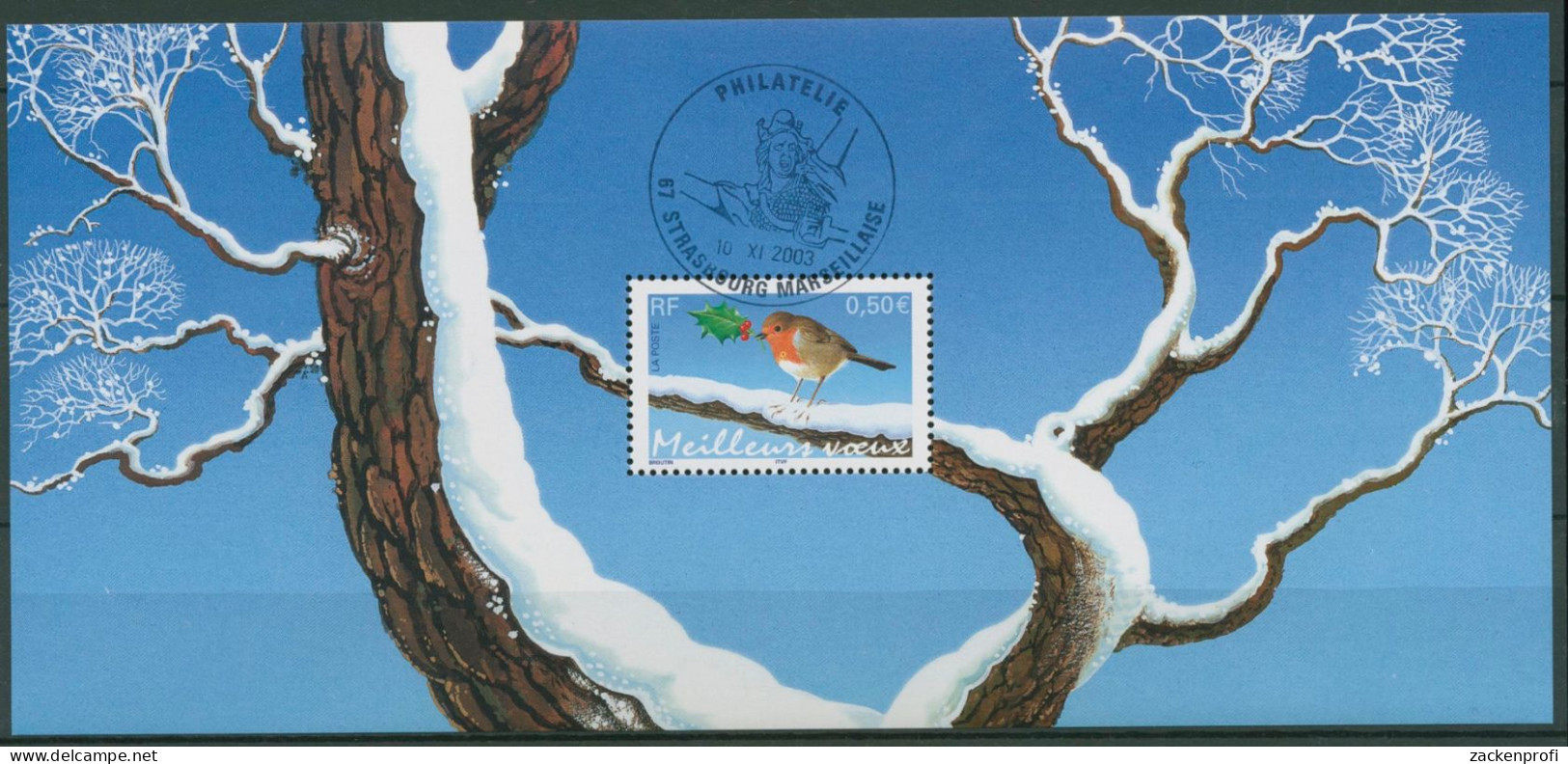 Frankreich 2003 Weihnachten Vögel Rotkehlchen Block 35 Gestempelt (C99536) - Usati