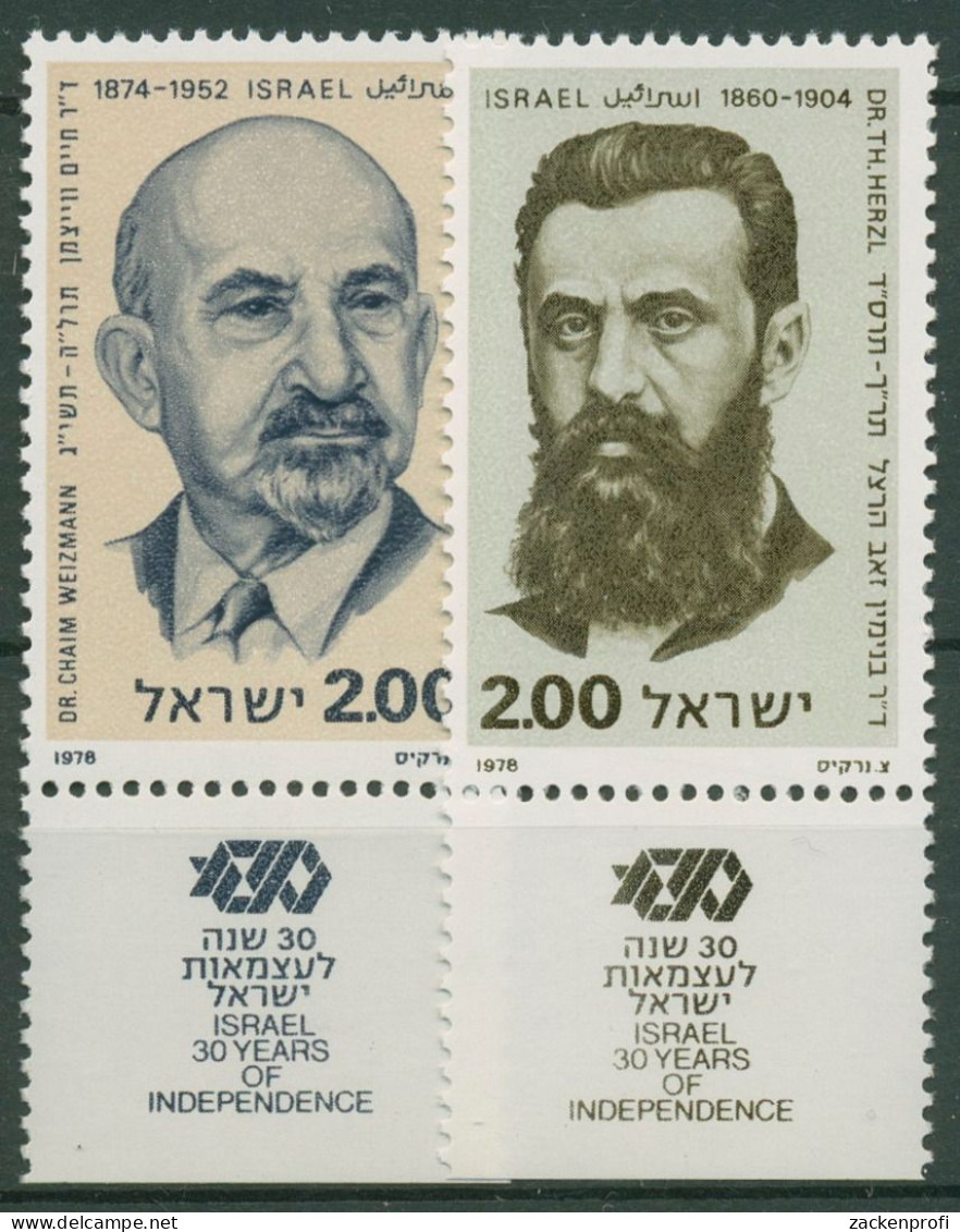 Israel 1978 Unabhängigkeit Persönlichkeiten 761/62 Mit Tab Postfrisch - Ungebraucht (mit Tabs)