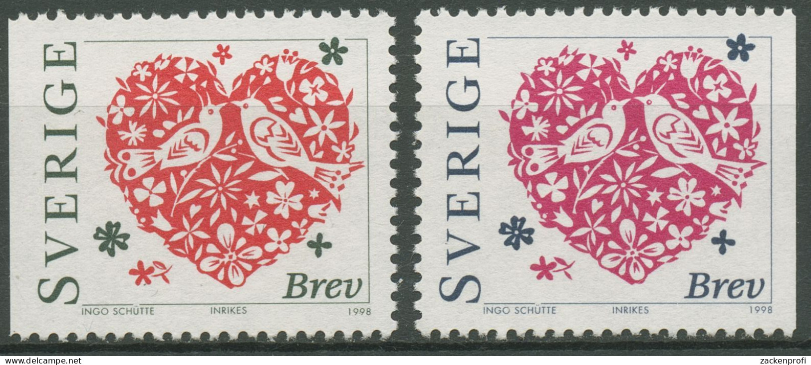 Schweden 1998 Valentinstag Blumenherz Vögel 2034/35 Postfrisch - Nuevos