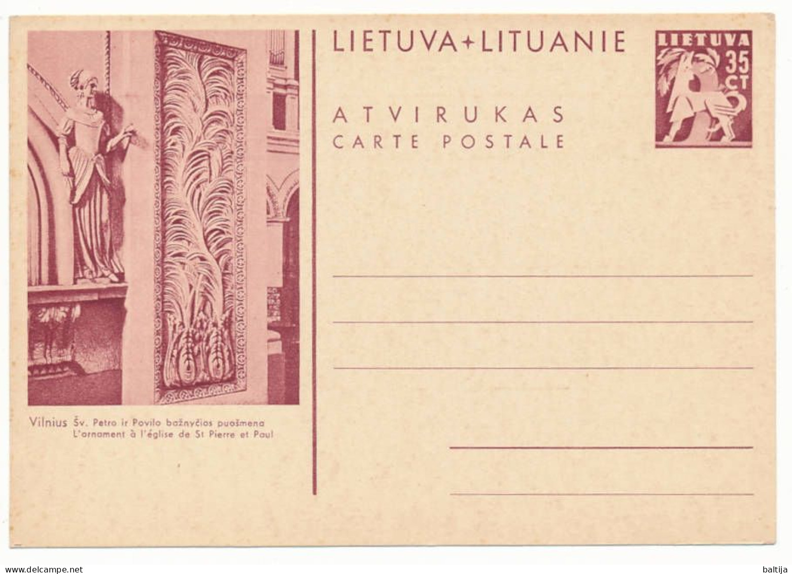 Mi P 33 ** MNH Stationery Postcard / Vilnius Peter & Paul Church - Lituanie