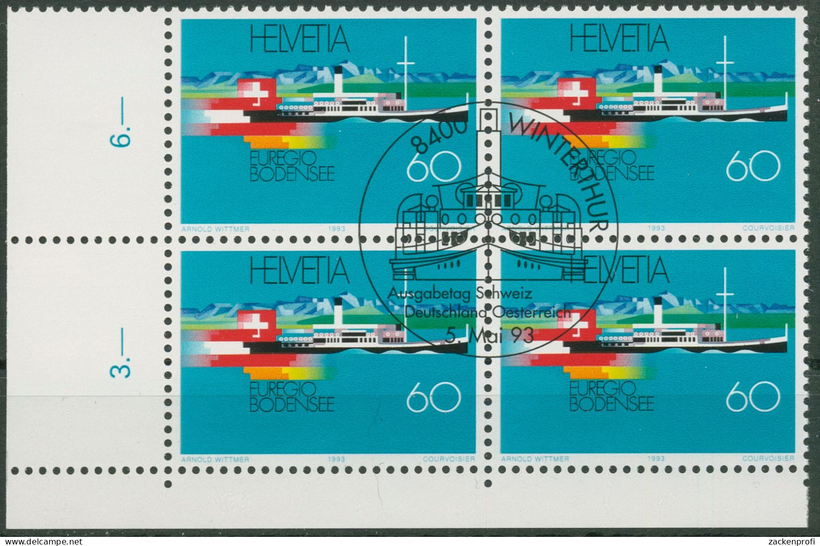 Schweiz 1993 Euregio Bodensee Schaufelraddampfer 1501 4er-Block Gestempelt - Usados