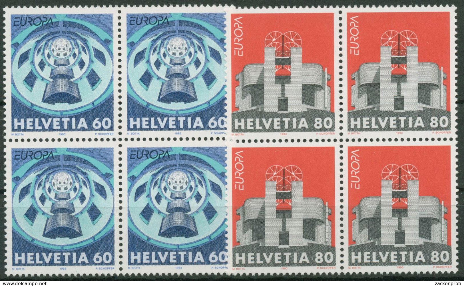 Schweiz 1993 Europa CEPT Zeitgenössi. Kunst Häuser 1499/00 4er-Block Postfrisch - Unused Stamps