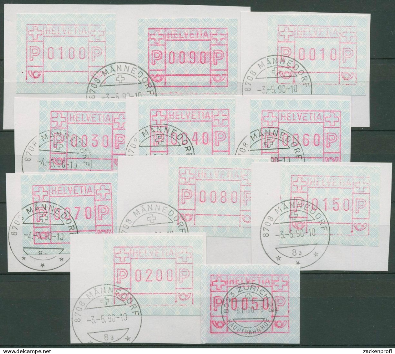 Schweiz Automatenmarken 1979 ATM 3, 11 Wertstufen, Gestempelt - Timbres D'automates