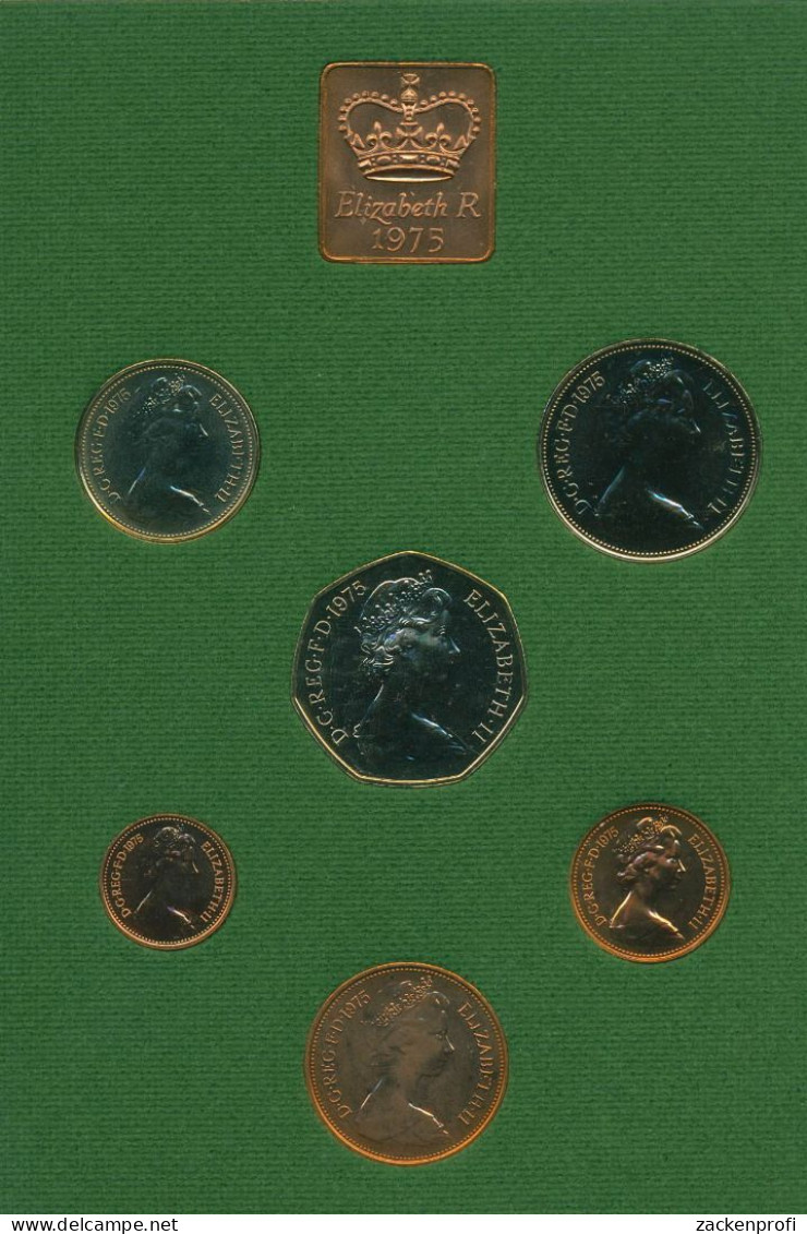 Großbritannien 1975 Kursmünzen 1/2 Penny - 50 Pence, KM PS 31, PP (m5545) - Other & Unclassified