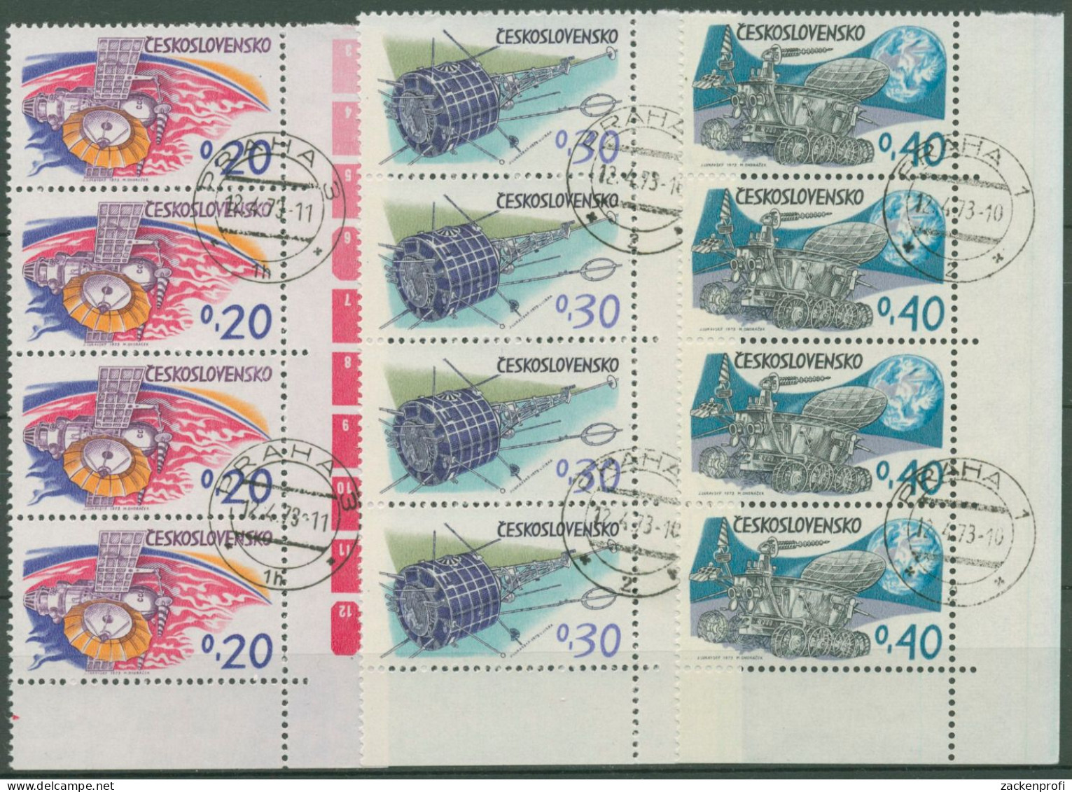 Tschechoslowakei 1973 Weltraumforschung 2132/34 4-er Block Gestempelt (C62848) - Used Stamps