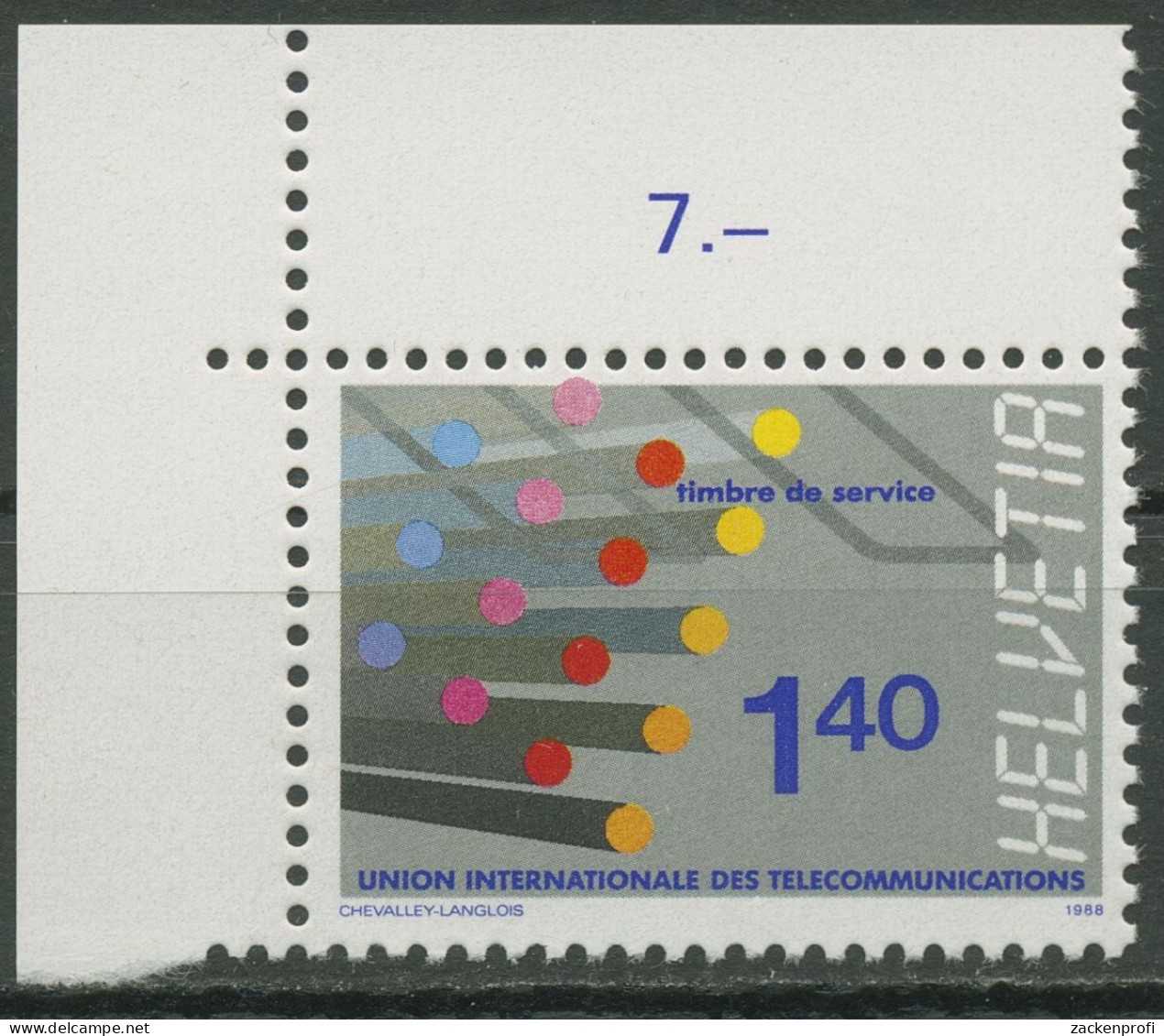 Int. Fernmeldeunion (UIT/ITU) 1988 Glasfaserkabel 14 Ecke Postfrisch - Oficial