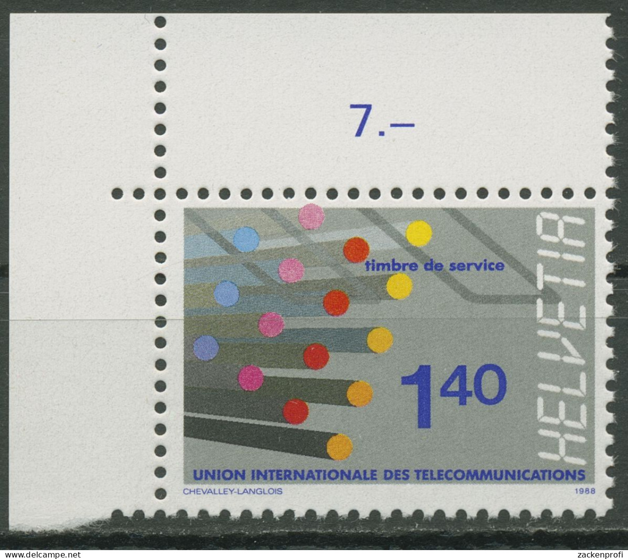 Int. Fernmeldeunion (UIT/ITU) 1988 Glasfaserkabel 14 Ecke Postfrisch - Officials