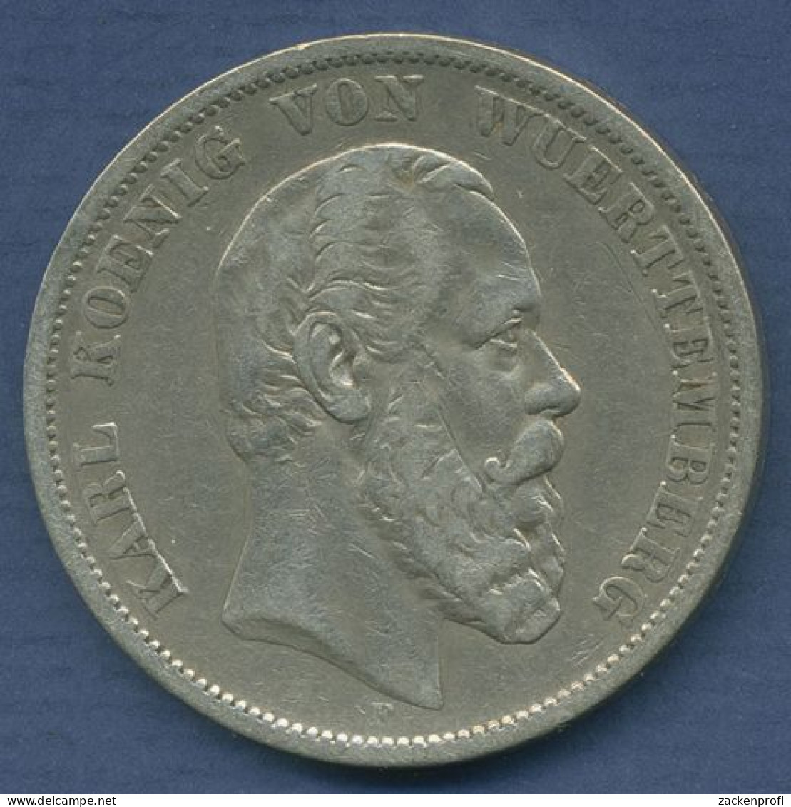 Württemberg 5 Mark 1876 F, König Karl, J 173 Ss (m6343) - 2, 3 & 5 Mark Silber
