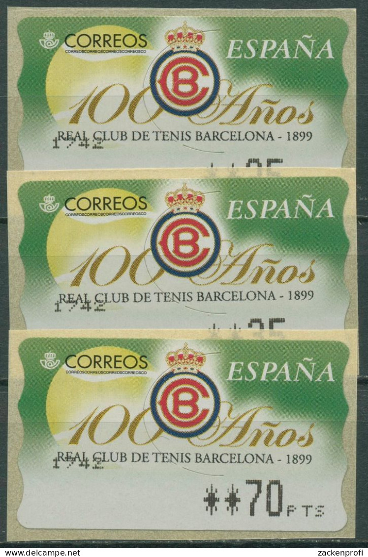 Spanien 1999 Automatenmarken Tennisclub Barcelona 3 Wertstufen ATM 33 Postfrisch - Ungebraucht