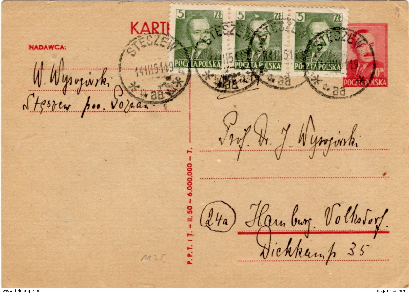 Polen Ganzsache Mit Zf. 1951 - Stamped Stationery