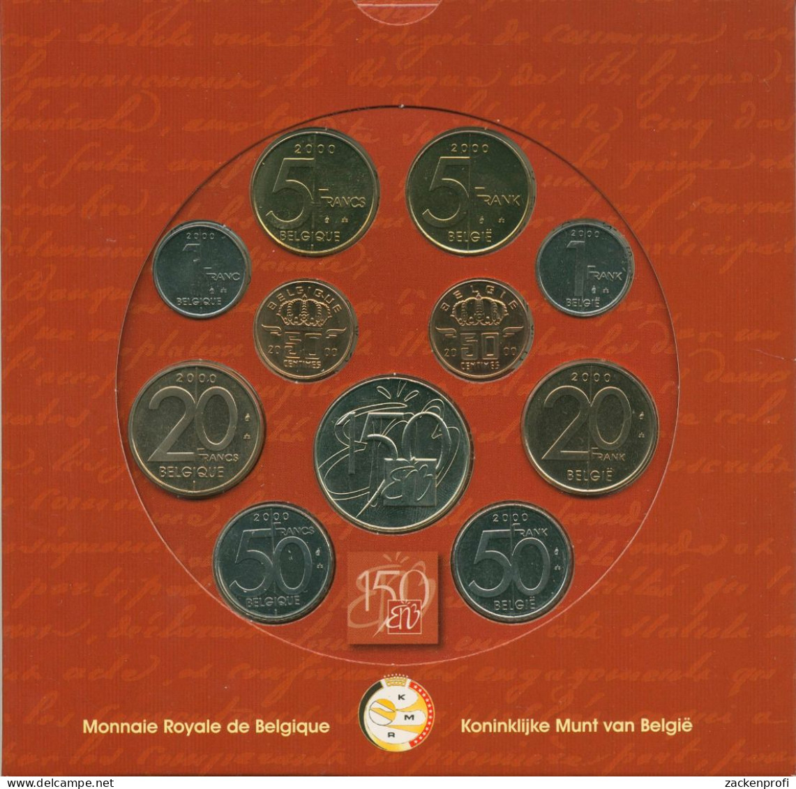 Belgien 2000 Kursmünzen 50 Cent - 50 Franc + Medaille Im Folder, St (m5516) - Other & Unclassified