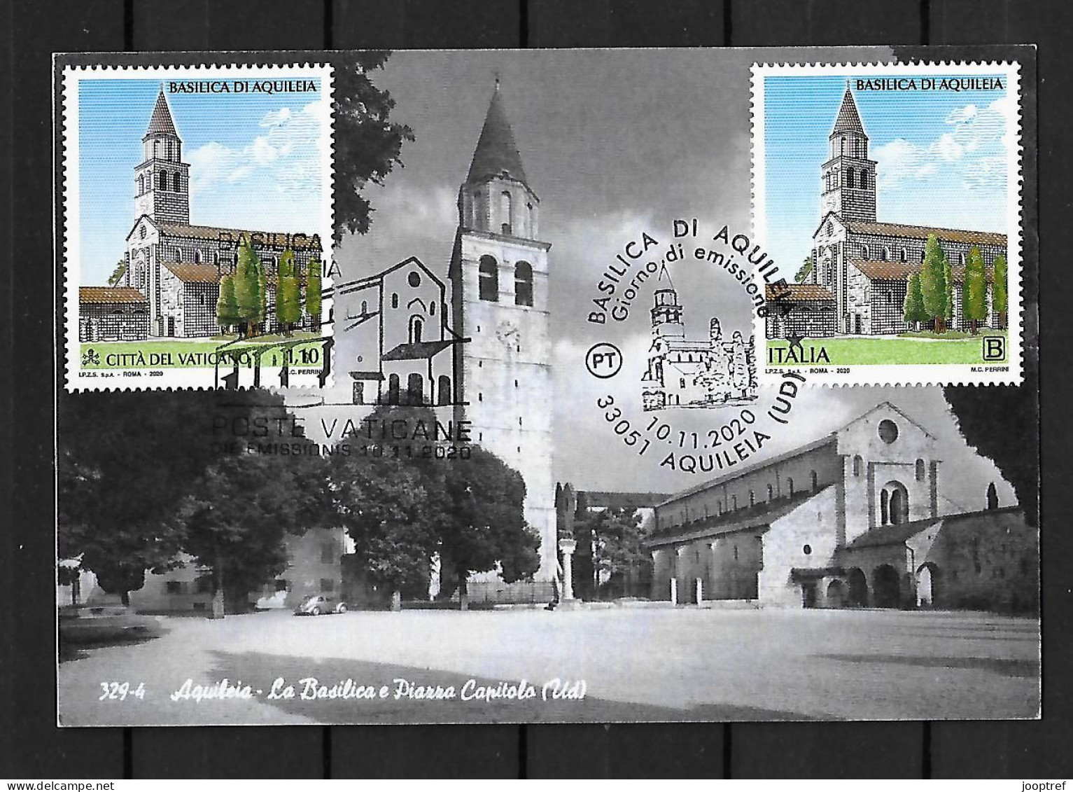 RARE 2020 Joint/Congiunta Italy And Vatican, MIXED FDC MAXIMUM CARD WITH BOTH STAMPS: Basilica Aquileia - Gezamelijke Uitgaven