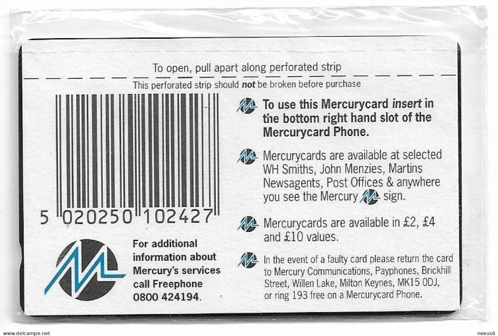 UK (Mercury) - Covpoly Designers, 20MERA - MER242, 4.422ex, NSB - Mercury Communications & Paytelco