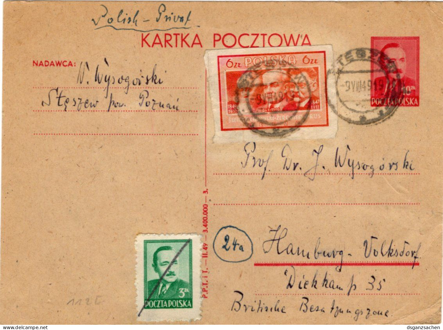 Polen Ganzsache Mit Zf. 1949 - Postwaardestukken