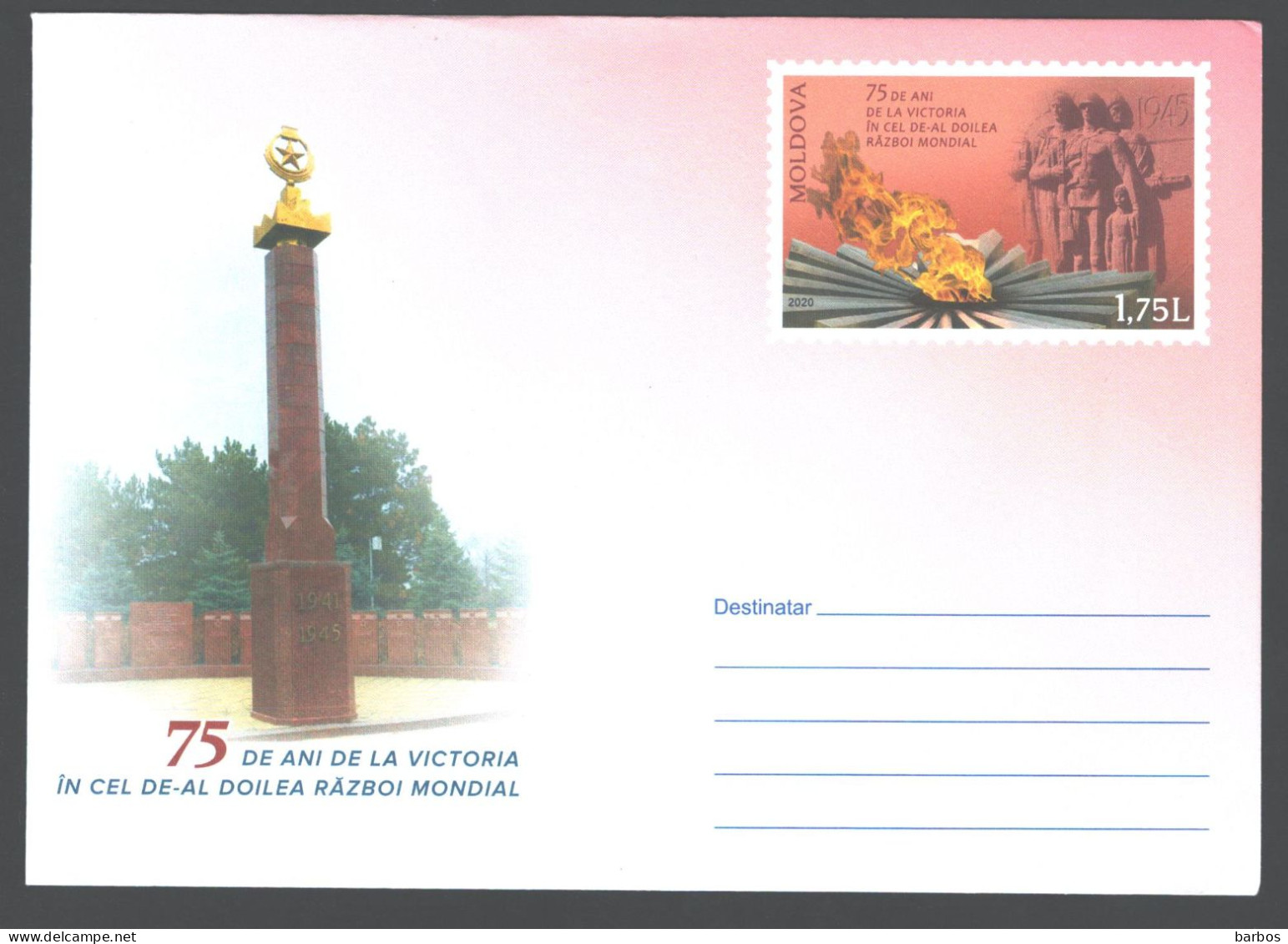 2020 , Moldova   Moldavie   Moldau ,  75th Anniv. Of Victory In WW II,  Pre-paid  Envelope - Moldova