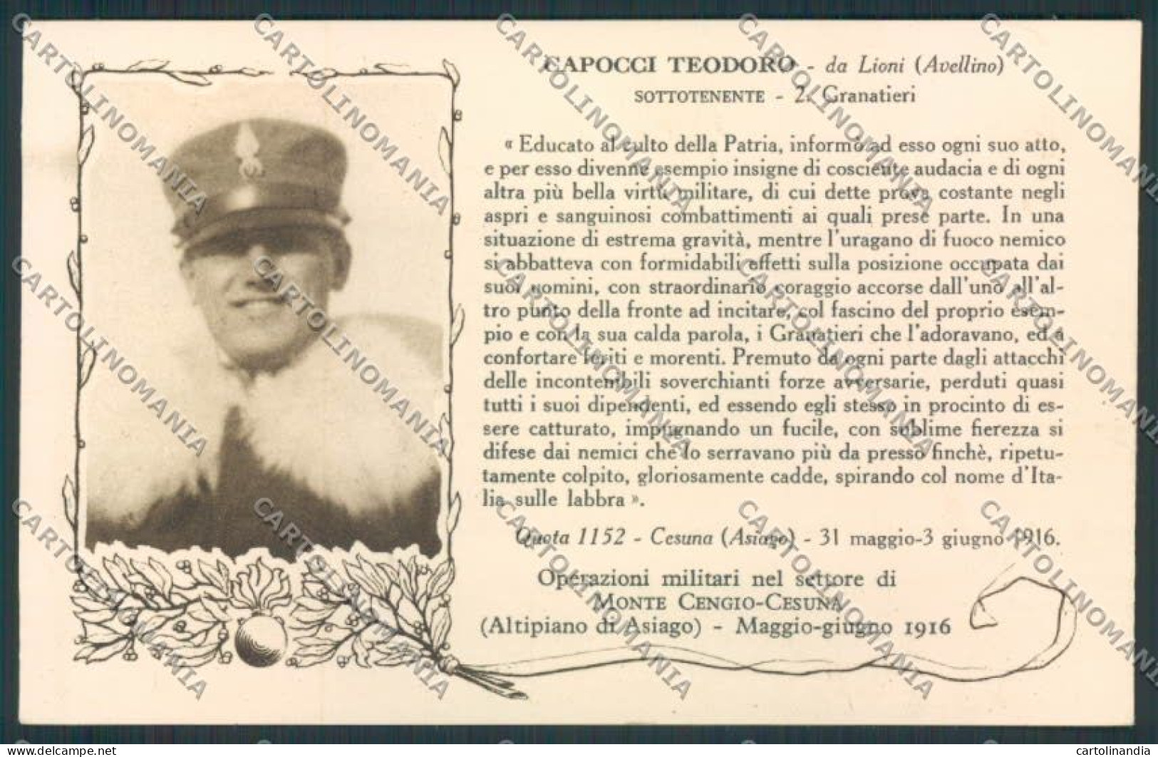 Avellino Lioni Asiago Granatieri Cartolina MV8179 - Avellino