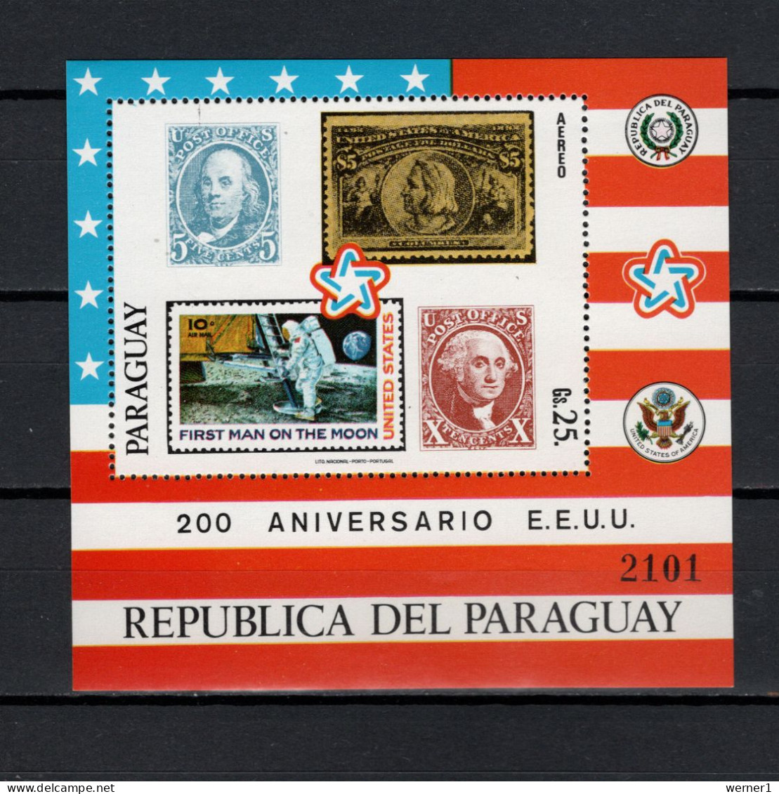 Paraguay 1976 Space, US Bicentennial, US Stamps S/s MNH -scarce- - América Del Sur