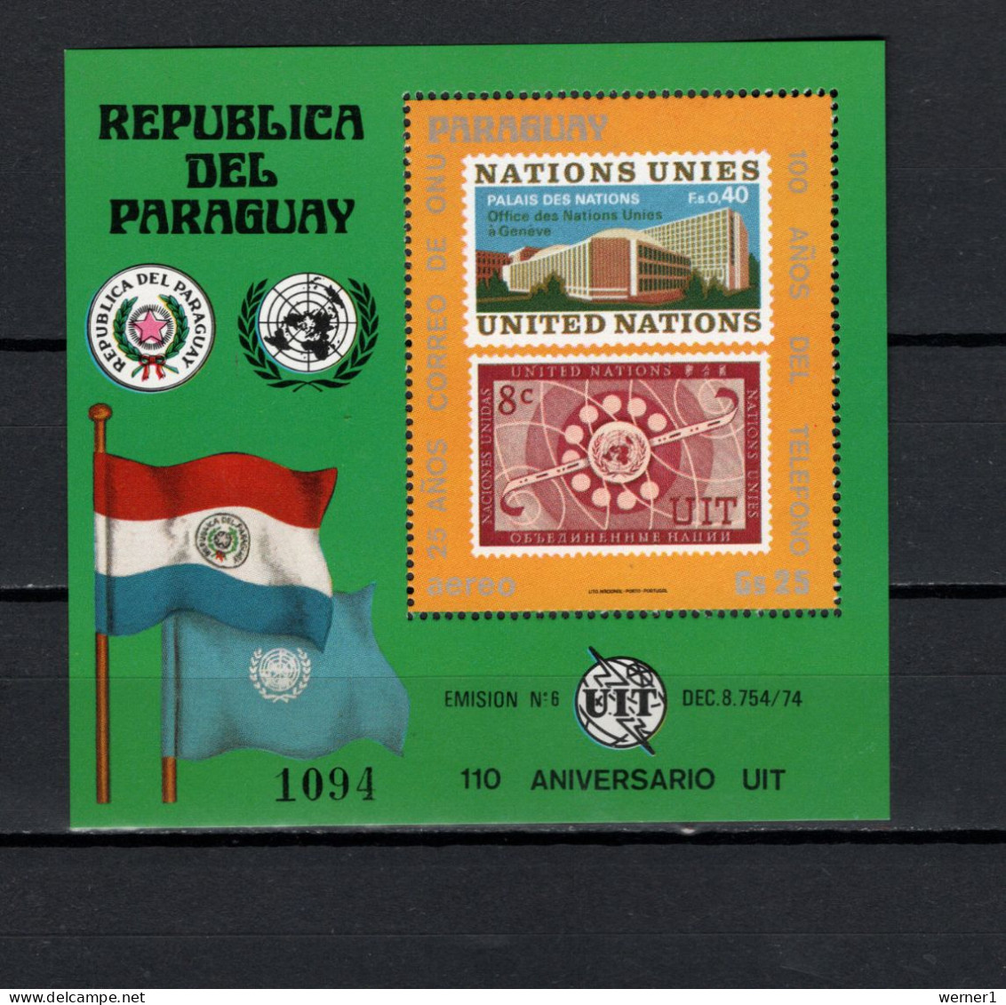 Paraguay 1976 Space, Telephone Centenary, UN Postal Administration S/s MNH - Amérique Du Sud