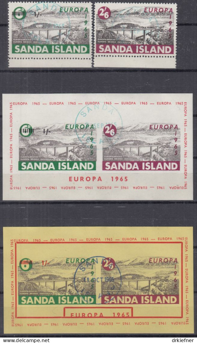 INSEL SANDA (Schottland), Nichtamtl. Briefmarken, 2 Blöcke + 2 Marken Gestempelt, Europa 1965, Europabrücke Innsbruck - Schottland