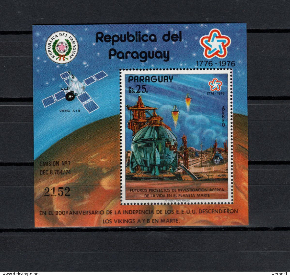 Paraguay 1977 Space, US Bicentennial, Space Station S/s MNH - Amérique Du Sud