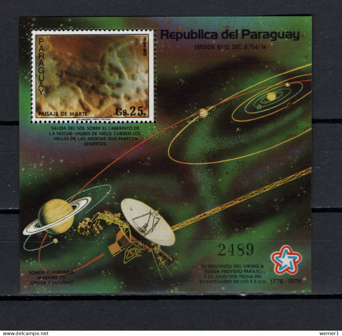 Paraguay 1977 Space, US Bicentennial, Mars Surface, Viking S/s MNH - Amérique Du Sud