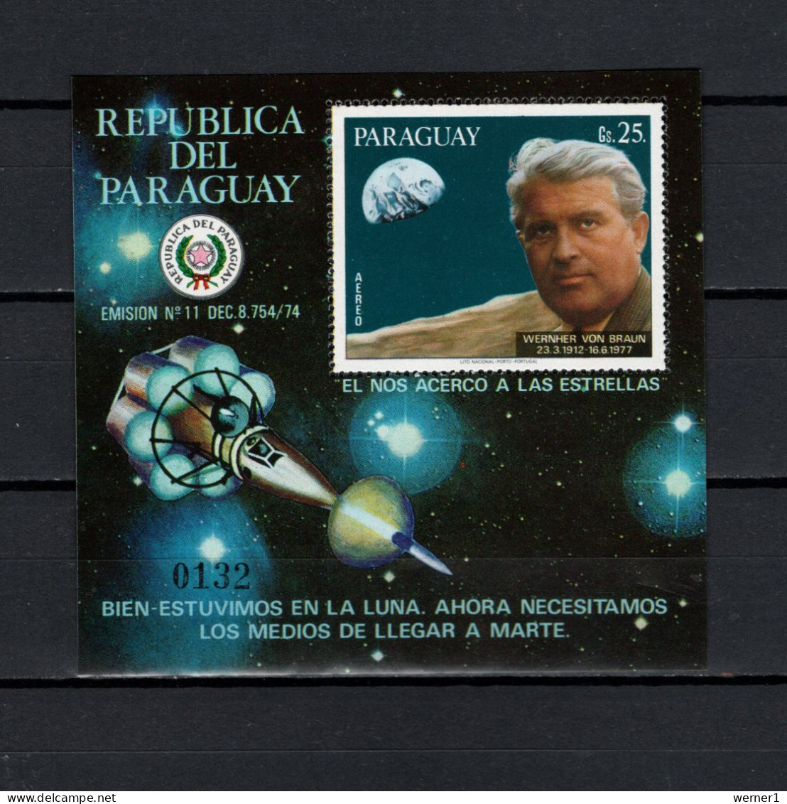 Paraguay 1977 Space, Mars Expediton, Wernher Von Braun S/s MNH -scarce- - South America