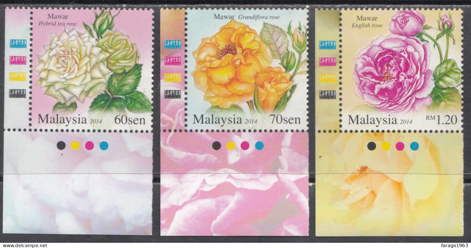 2014 Malaysia Roses Flowers  Complete Set Of 3 MNH - Maleisië (1964-...)