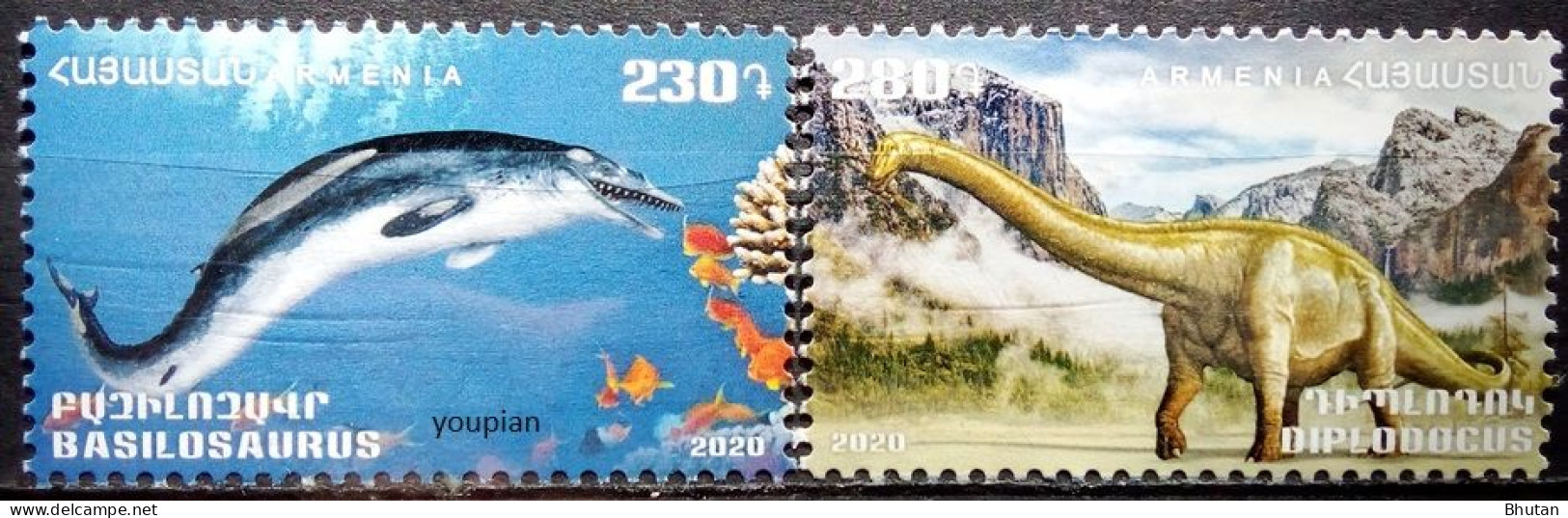 Armenia 2020, Dinosaurus - Diplodocus And Basilosaurus, MNH Stamps Set - Arménie