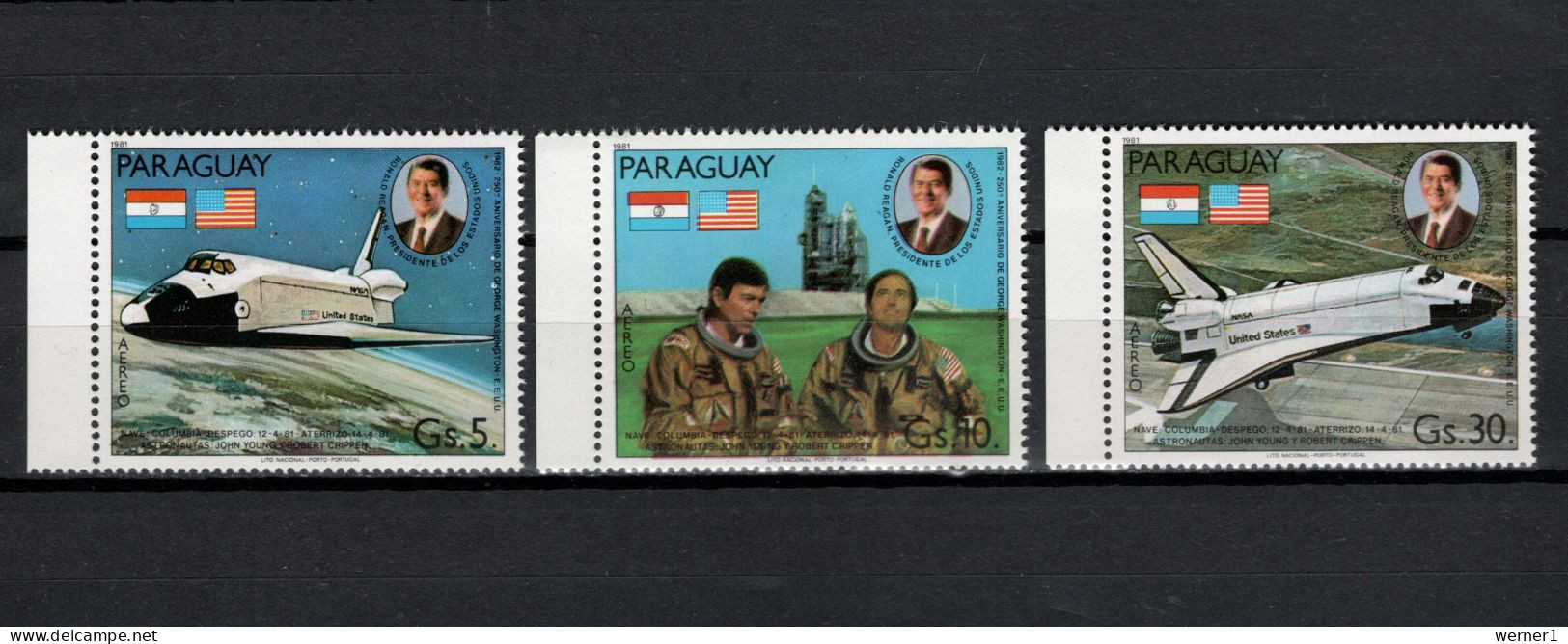 Paraguay 1981 Space Shuttle Set Of 3 MNH - América Del Sur