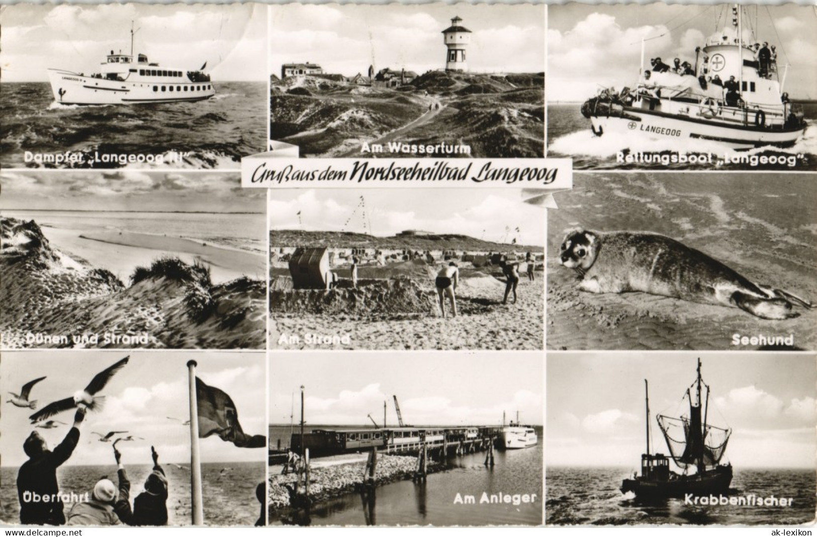 Langeoog Mehrbild-AK Ua. Schiff Dampfer, Rettungsboot, Krabben-Fischer Uvm. 1965 - Langeoog