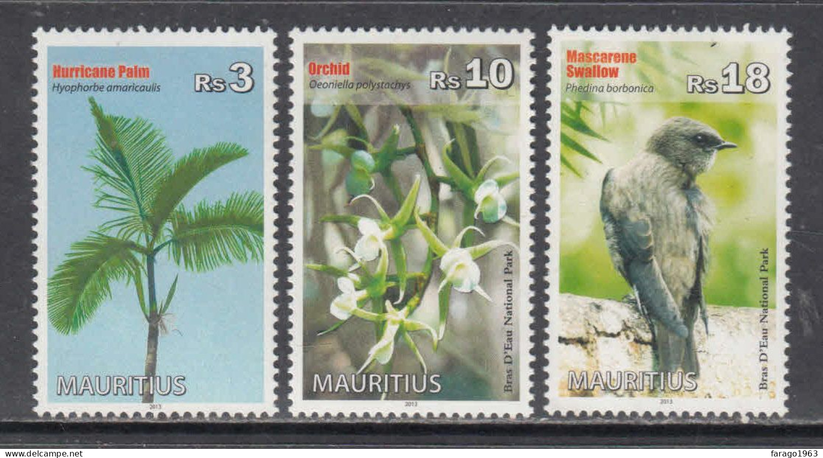 2013 Mauritius Birds Flora Fauna Complete Set Of 3 MNH - Maurice (1968-...)