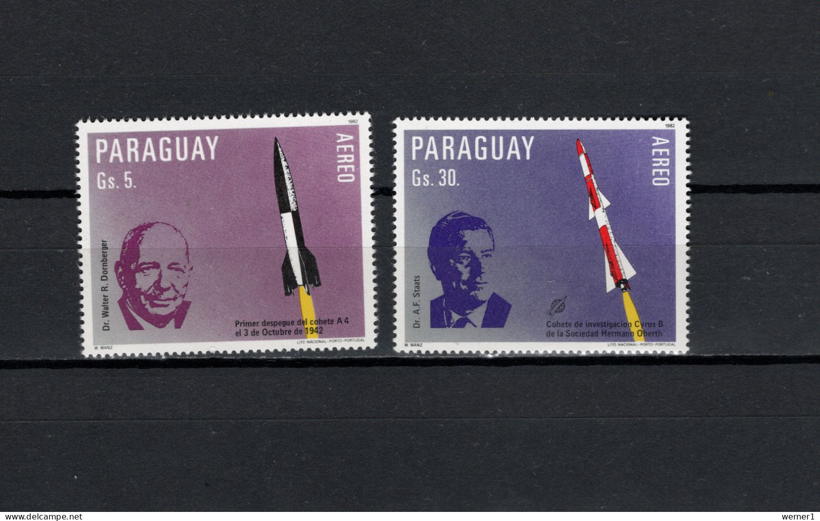 Paraguay 1983 Space, German Rocket Technic 2 Stamps MNH - Amérique Du Sud