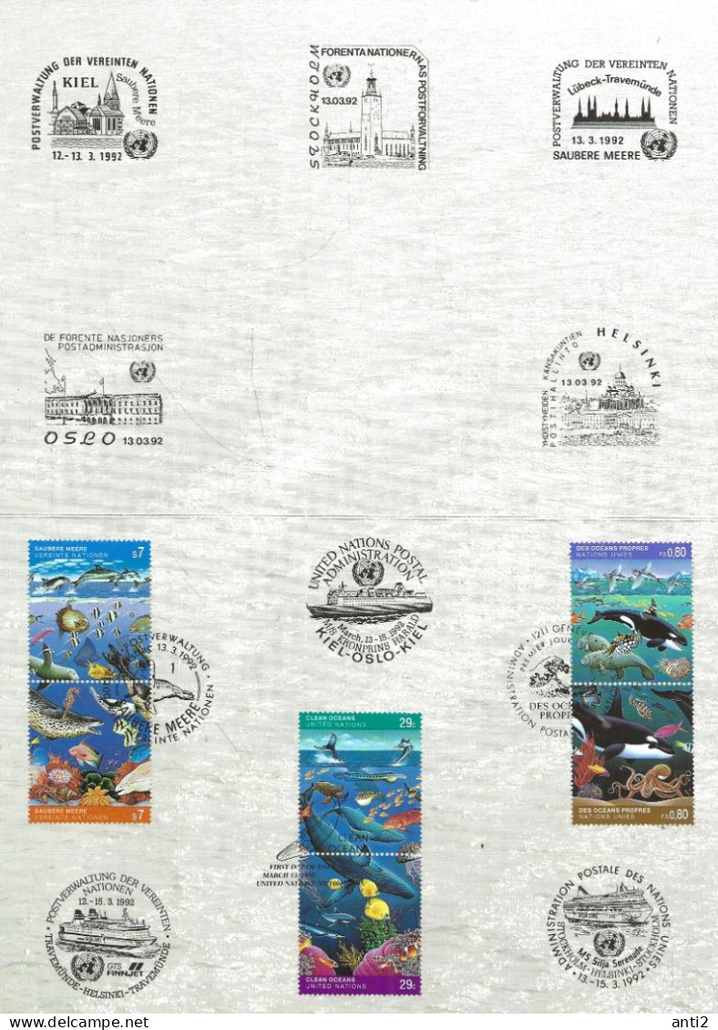 United Nations Geneve, Vienna New York 1992 Clean Seas     Cancelled With Many Cancellations In A Folder - Oblitérés