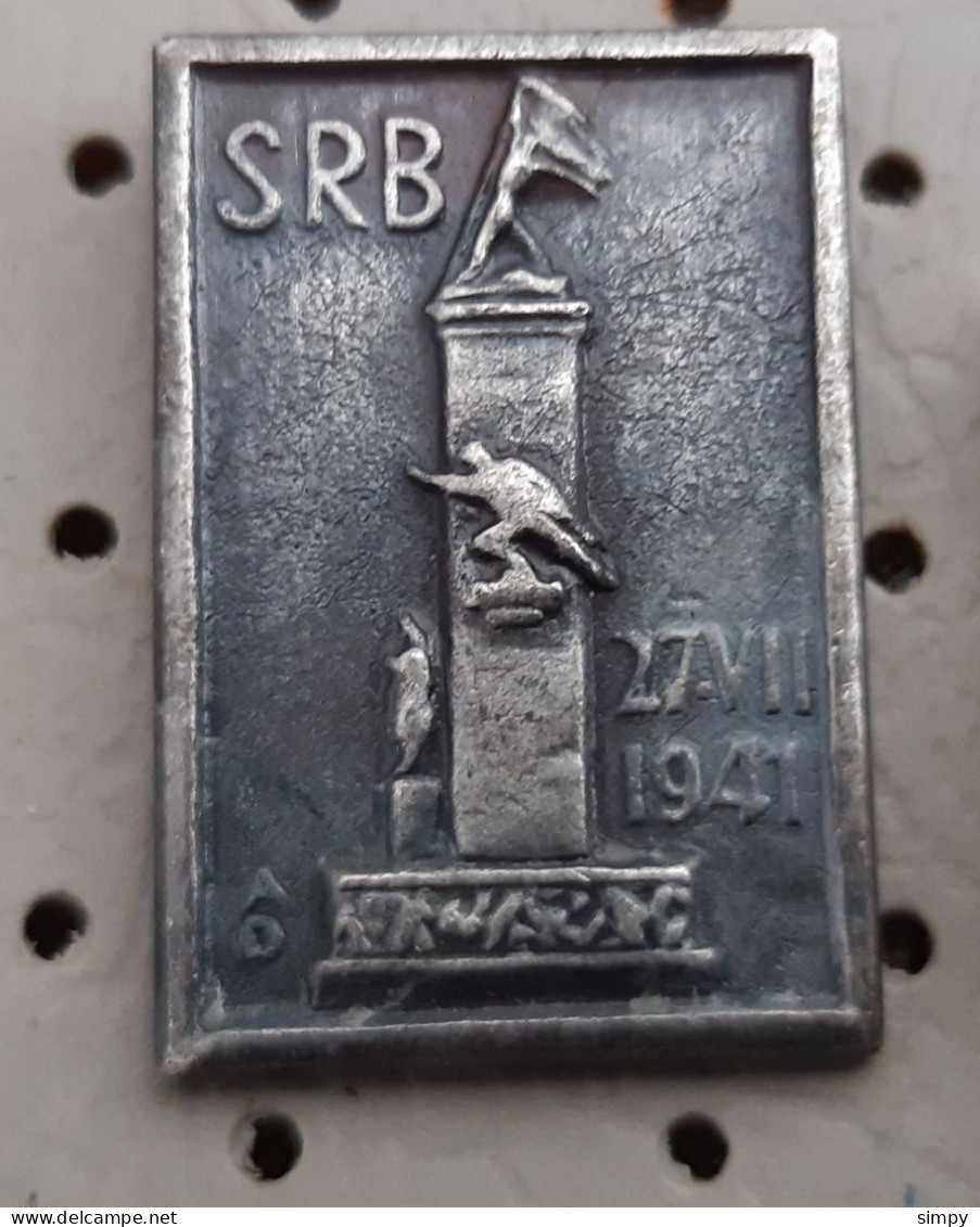 SRB 27.7.1941 Monument  World War Coat Of Arms, Blason, Yugoslavia Pin - Cities