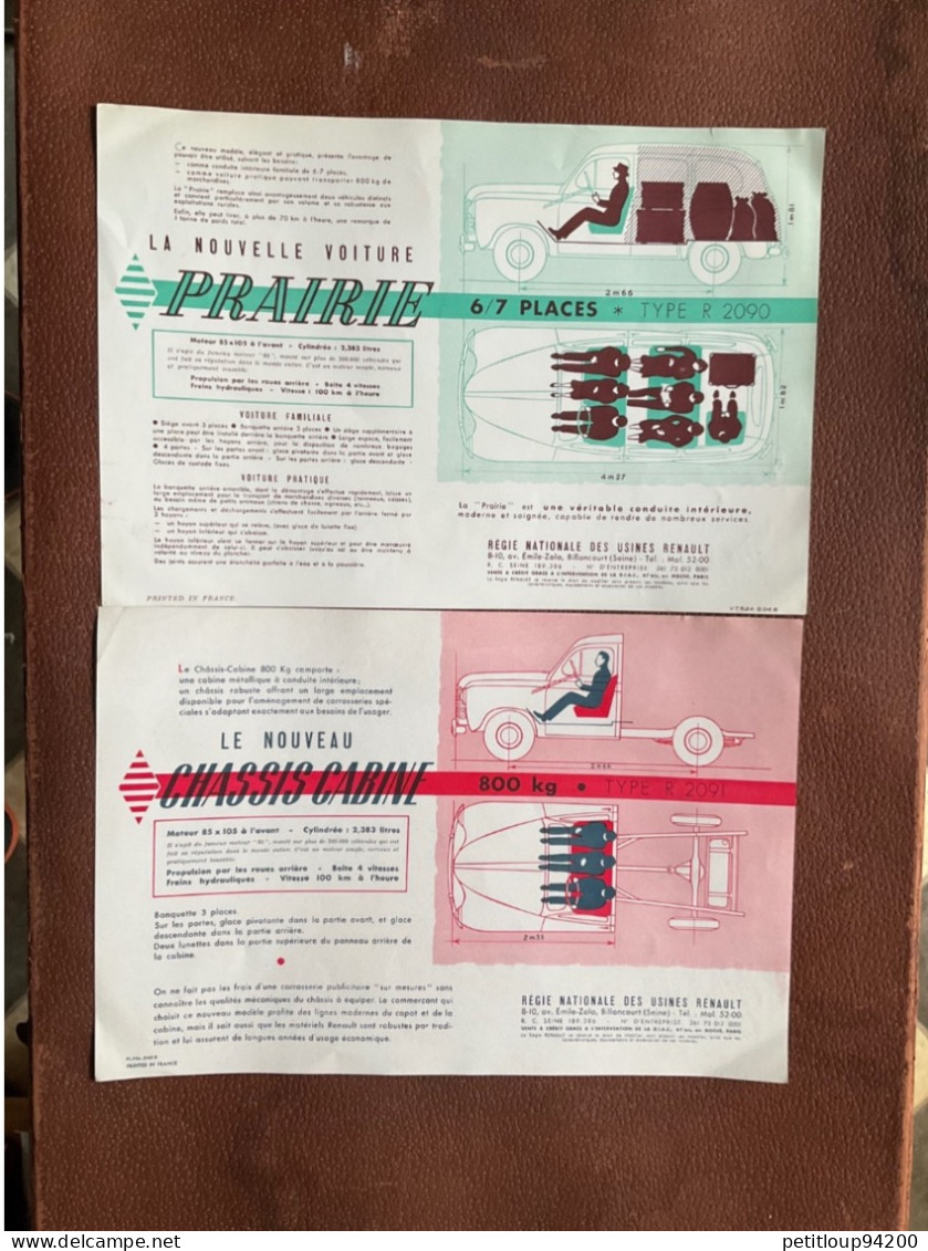 (3) 2 DOCUMENTS Commerciaux RENAULT  *Châssis Cabine 800kg  *Prairie 6-7 Places - Automobil